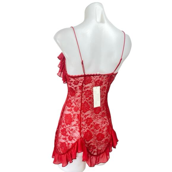 NEW Urban Outfitters Rouge Red Sheer Lace Cami Sleeveless Floral Night Dress XS - Picture 2 of 7